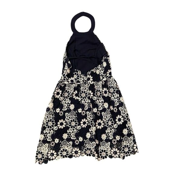 JOA Los Angeles Sz Small A Line Dress Blue White Lace Overlay Floral Sleeveless - Picture 4 of 13